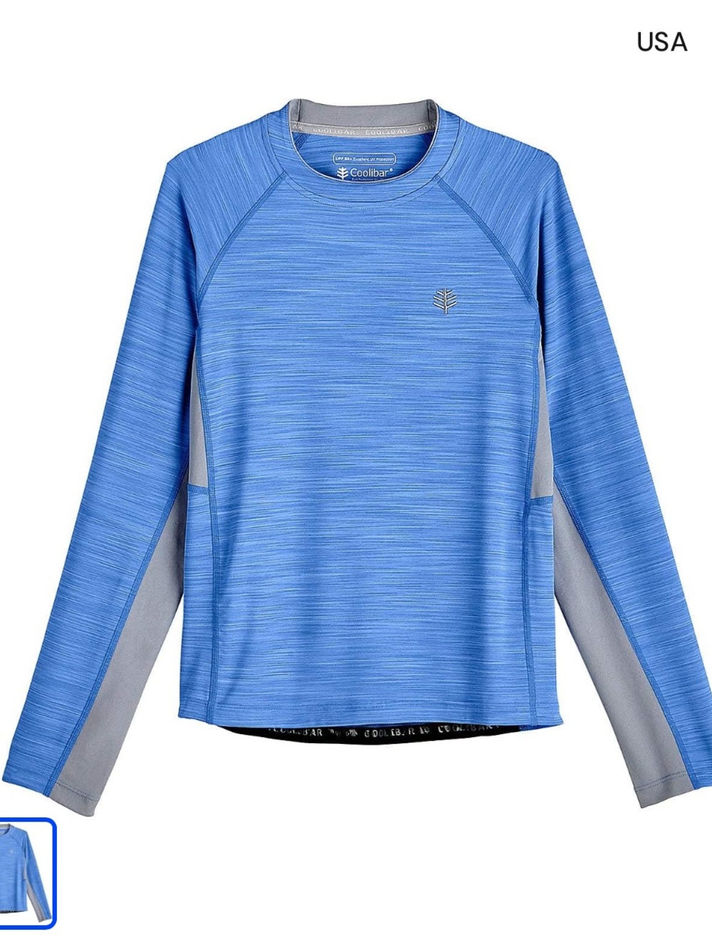 Coolibar Boys' Long Sleeve Rash Guard - Light Blue with Gray Panels M